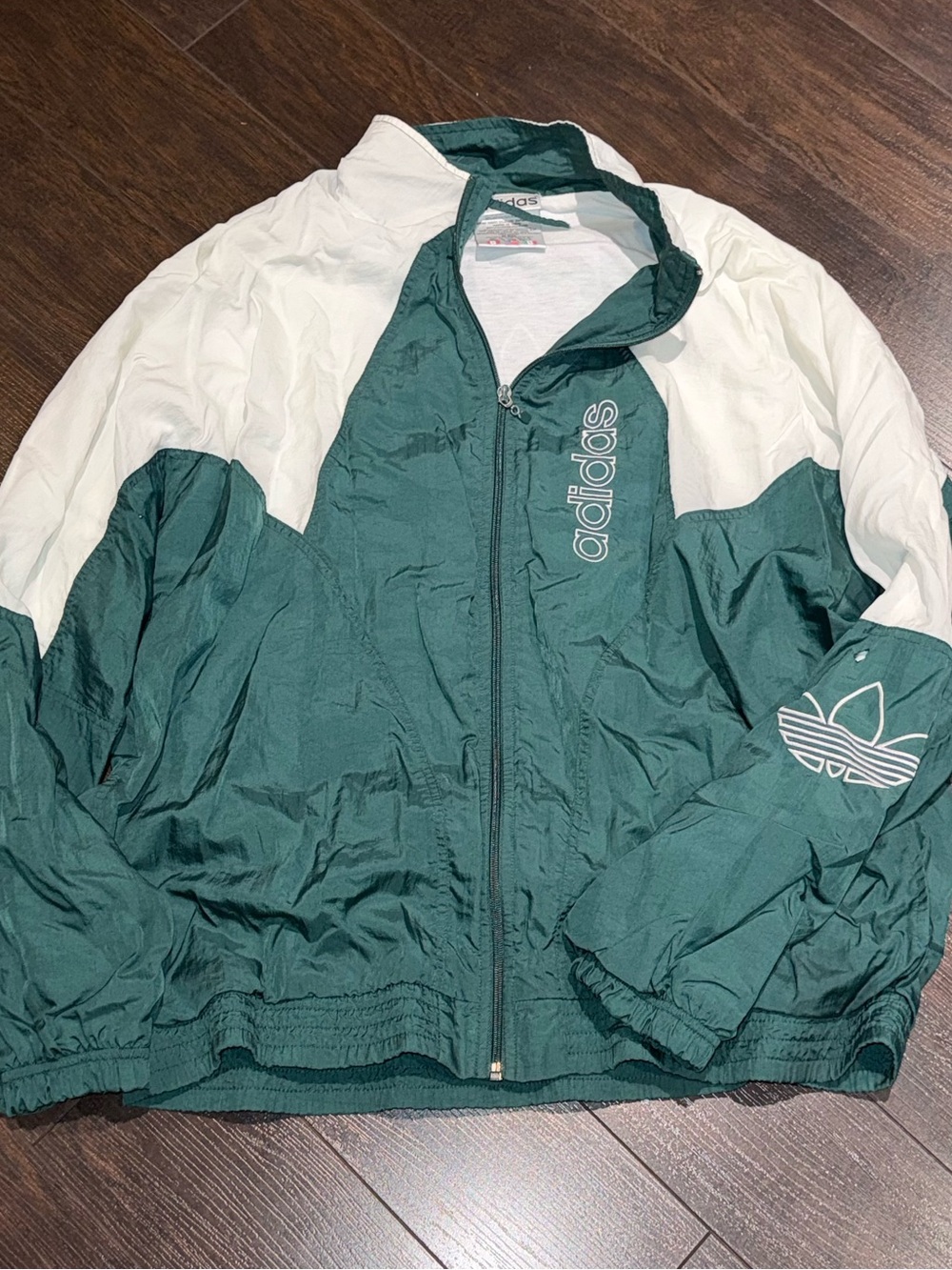 Vintage Adidas Windbreaker Track Jacket Full Zip Men’s Size L Green White Flaw